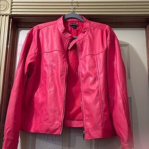 PrettyLittleThing Pink Cropped Leather Jacket